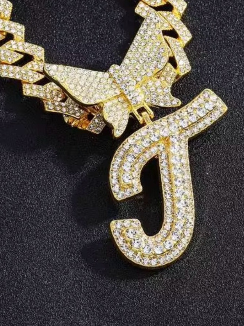 Crystal Butterfly Cursive Letter Name Pendant Necklace Sparkling Rhinestone